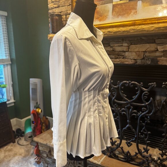Grace Elements Unique Pleated peplem long sleeve White Blouse with Sash Size 8 - Picture 5 of 7